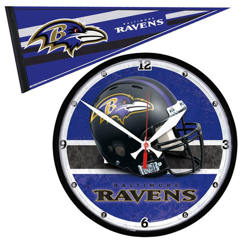 Baltimore Ravens NFL Round Wall Clock and Pennant Gift Set