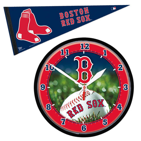 Boston Red Sox MLB Round Wall Clock and Pennant Gift Set