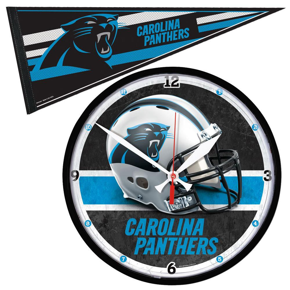 Carolina Panthers NFL Round Wall Clock and Pennant Gift Set