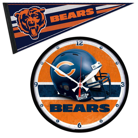 Chicago Bears NFL Round Wall Clock and Pennant Gift Set