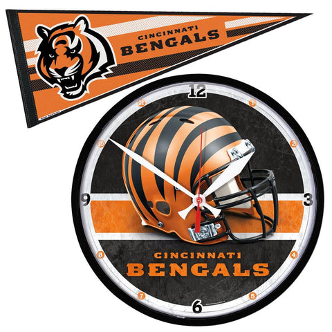 Cincinnati Bengals NFL Round Wall Clock and Pennant Gift Set