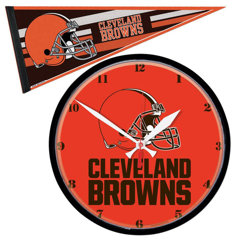 Cleveland Browns NFL Round Wall Clock and Pennant Gift Set