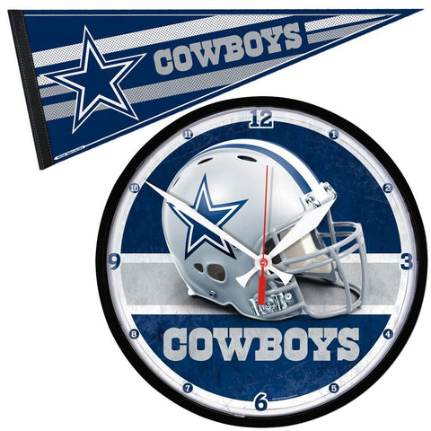 Dallas Cowboys NFL Round Wall Clock and Pennant Gift Set