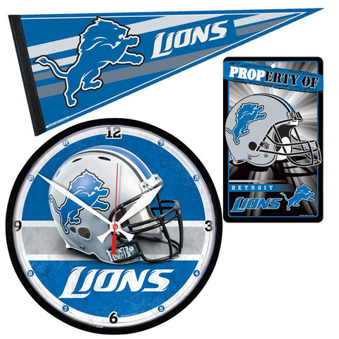 Detroit Lions NFL Ultimate Clock, Pennant and Wall Sign Gift Set