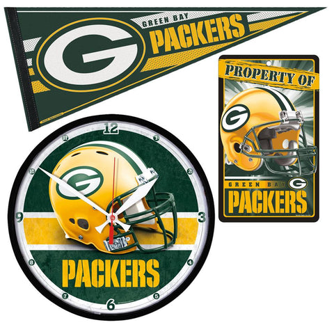 Green Bay Packers NFL Ultimate Clock Pennant and Wall Sign Gift Set