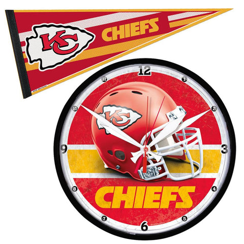 Kansas City Chiefs NFL Round Wall Clock and Pennant Gift Set