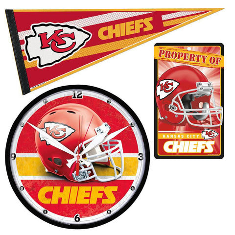 Kansas City Chiefs NFL Ultimate Clock, Pennant and Wall Sign Gift Set