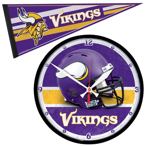 Minnesota Vikings NFL Round Wall Clock and Pennant Gift Set