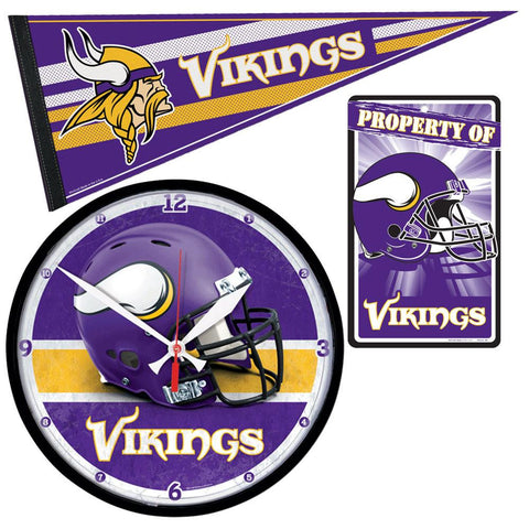 Minnesota Vikings NFL Ultimate Clock Pennant and Wall Sign Gift Set