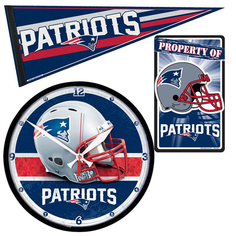 New England Patriots NFL Ultimate Clock, Pennant and Wall Sign Gift Set