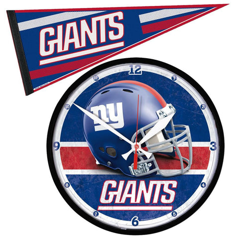 New York Giants NFL Round Wall Clock and Pennant Gift Set