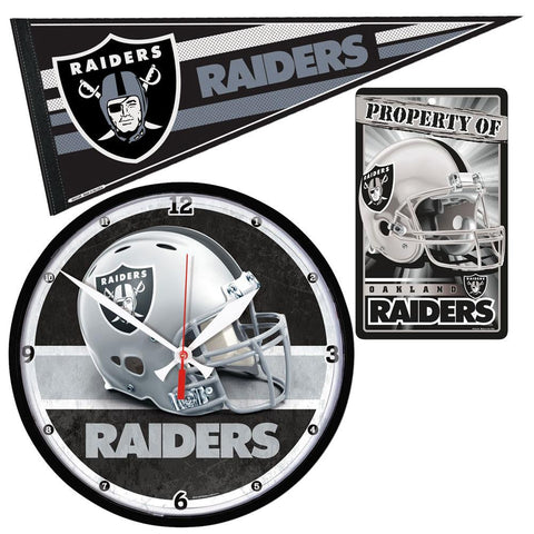 Oakland Raiders NFL Ultimate Clock, Pennant and Wall Sign Gift Set