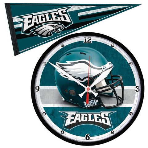 Philadelphia Eagles NFL Round Wall Clock and Pennant Gift Set