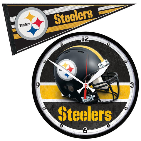 Pittsburgh Steelers NFL Round Wall Clock and Pennant Gift Set