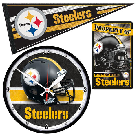 Pittsburgh Steelers NFL Ultimate Clock Pennant and Wall Sign Gift Set