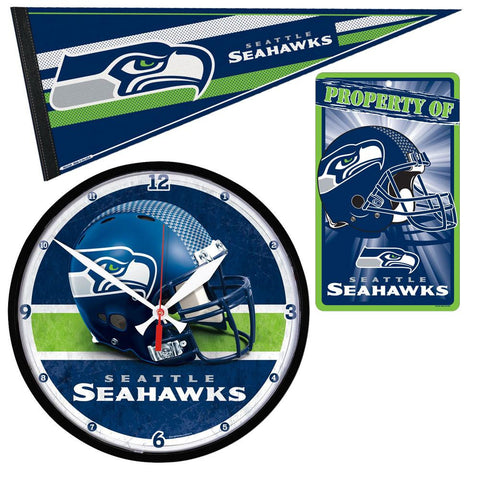 Seattle Seahawks NFL Ultimate Clock, Pennant and Wall Sign Gift Set