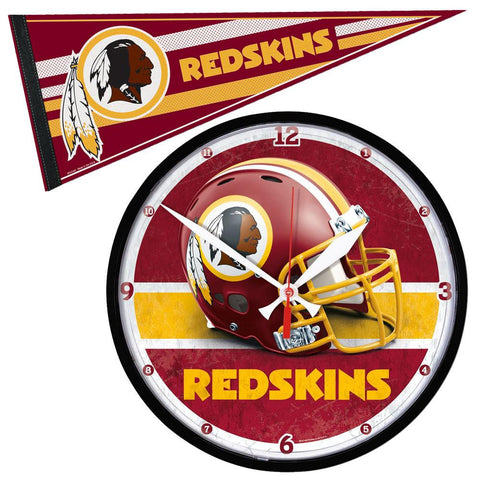 Washington Redskins NFL Round Wall Clock and Pennant Gift Set